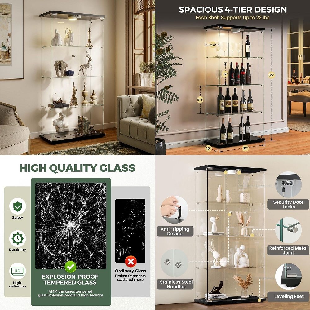 Lighting & Home Decor Studio - خزانة عرض مع إضاءة LED وقفل،