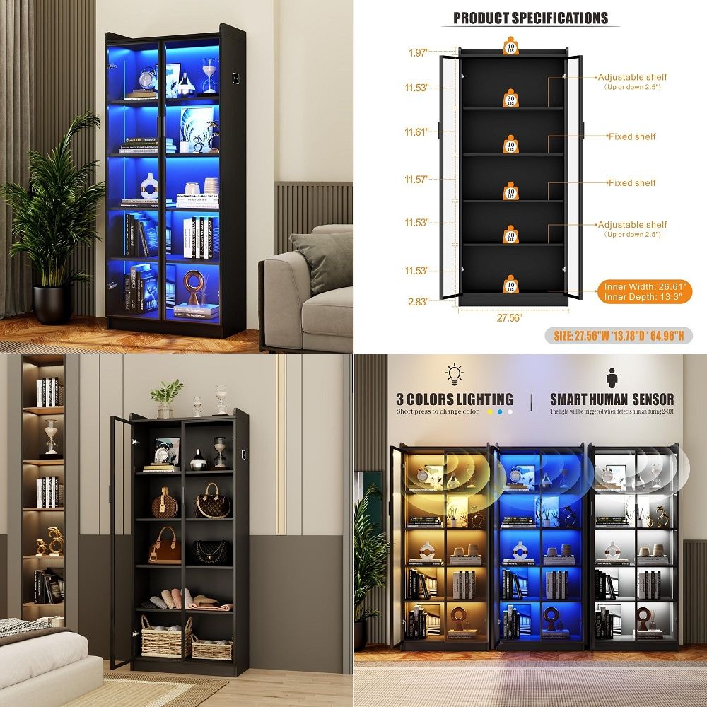 Lighting & Home Decor Studio - خزانة عرض برفوف قابلة للتعديل، خزانة