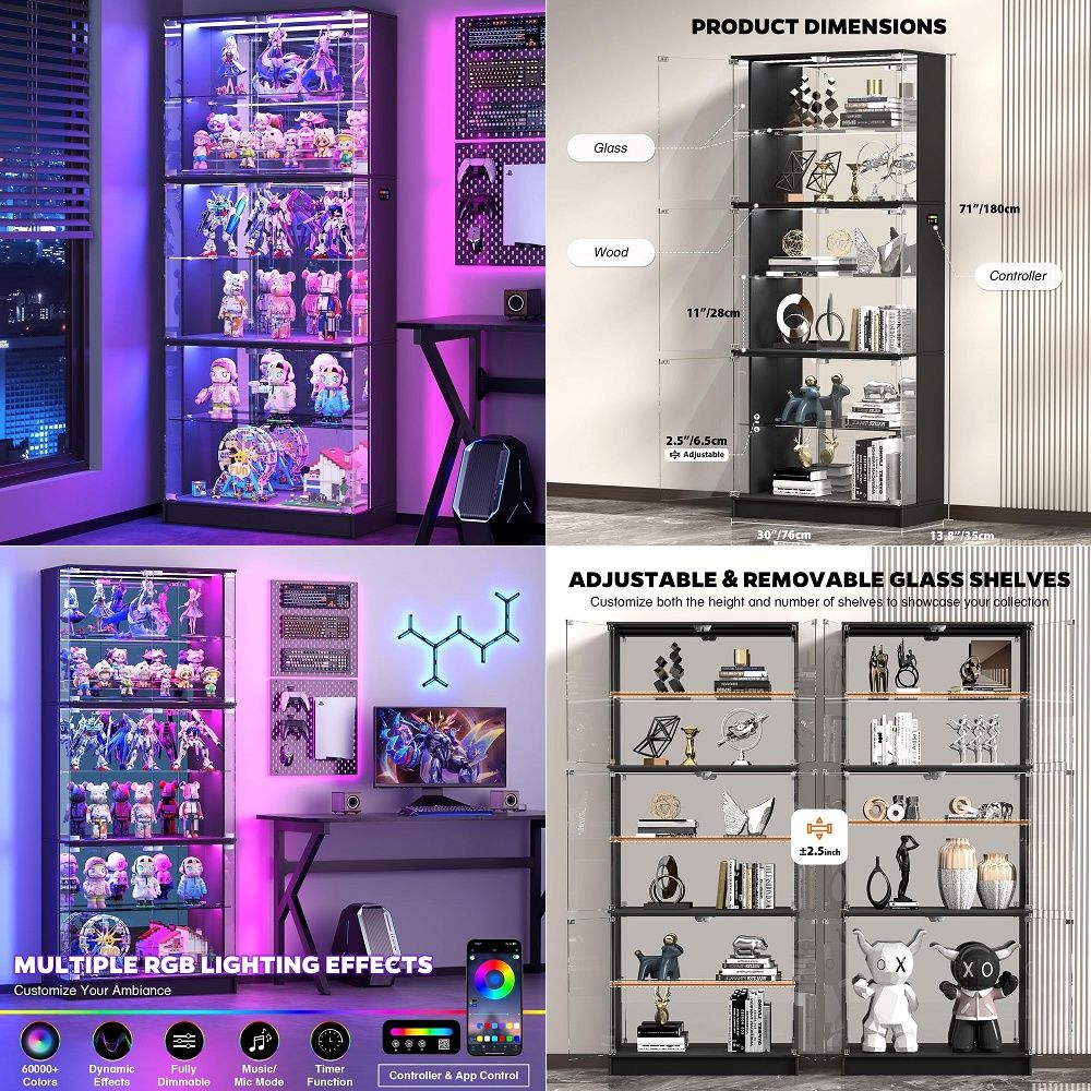 Lighting & Home Decor Studio - خزانة عرض زجاجية بـ 6 طبقات،