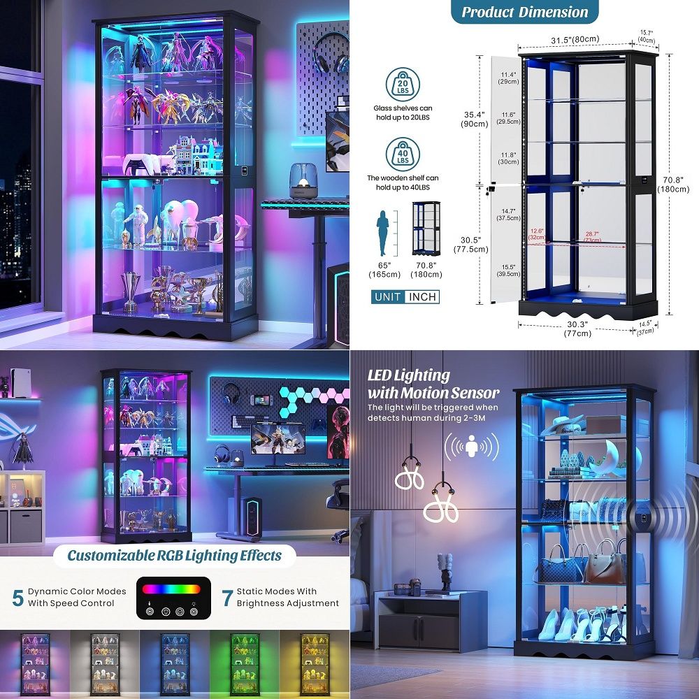 Lighting & Home Decor Studio - خزانة عرض زجاجية بـ 6 طبقات،