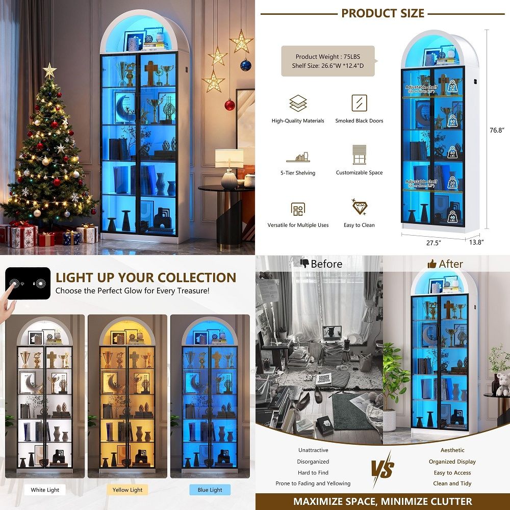 Lighting & Home Decor Studio - خزانة عرض بباب وأرفف قابلة للتعديل،
