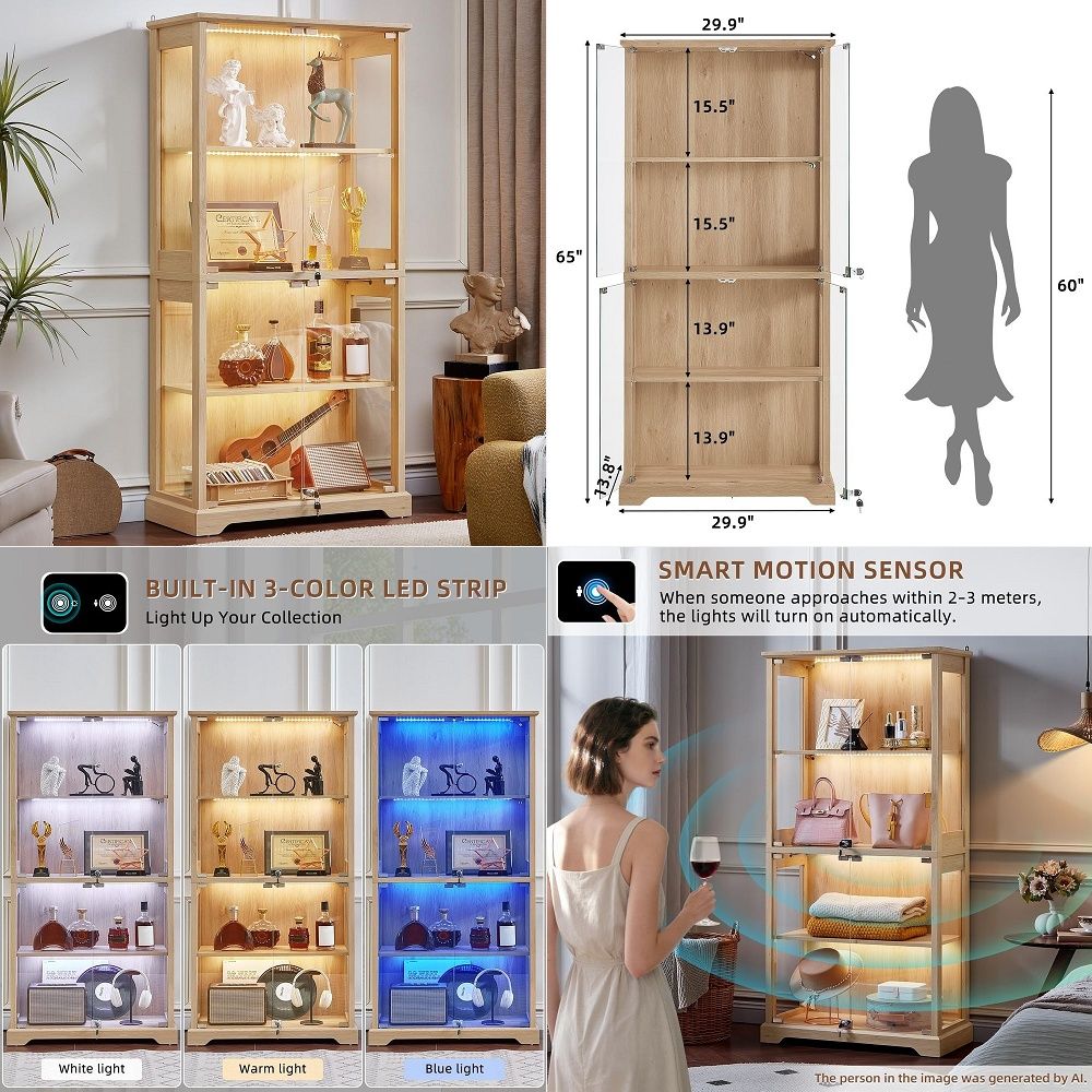Lighting & Home Decor Studio - خزانة عرض زجاجية بتصميم ريفي مع